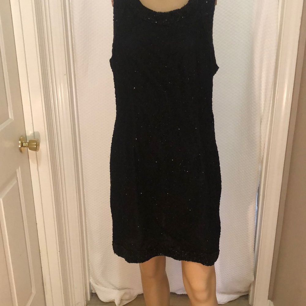 Lawrence Kagar Black Beaded Knee length Dress Size XL. 100% Silk